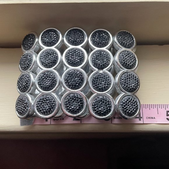 Black Cut Crystal & Silver Tone Dressy Wide Bracelet - Picture 3 of 5